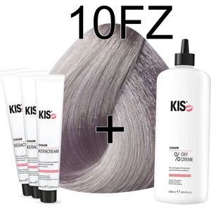 Kis KeraCream Color - 100ml - Haarverf Set - 10FZ Zilver grijs | KIS - (3 x haarverf & 1L waterstofperoxide)