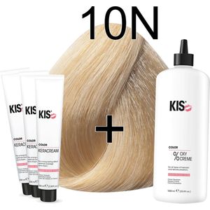 Kis KeraCream Color - 100ml - Haarverf Set - 10N Extra lichtblond | KIS - (3 x haarverf & 1L waterstofperoxide)