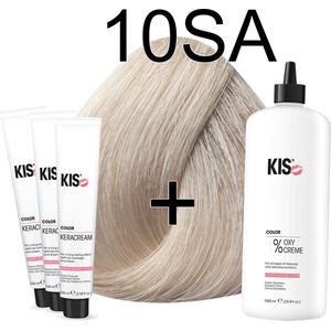 Kis KeraCream Color - 100ml - Haarverf Set - 10SA Super asblond | KIS - (3 x haarverf & 1L waterstofperoxide)