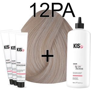 Kis KeraCream Color - 100ml - Haarverf Set - 12PA Ultralicht parel as | KIS - (3 x haarverf & 1L waterstofperoxide)