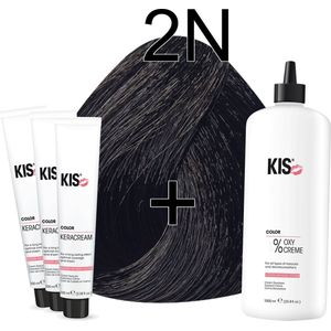 Kis KeraCream Color - 100ml - Haarverf Set - 2N Bruin | KIS - (3 x haarverf & 1L waterstofperoxide)