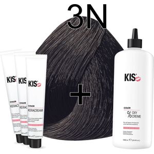 Kis KeraCream Color - 100ml - Haarverf Set - 3N Donkerbruin | KIS - (3 x haarverf & 1L waterstofperoxide)