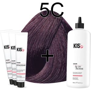 Kis KeraCream Color - 100ml - Haarverf Set - 5C Cassis | KIS - (3 x haarverf & 1L waterstofperoxide)