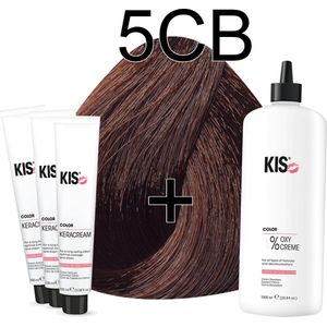 Kis KeraCream Color - 100ml - Haarverf Set - 5CB Licht chocolade bruin | KIS - (3 x haarverf & 1L waterstofperoxide)