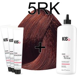 Kis KeraCream Color - 100ml - Haarverf Set - 5RK Licht rood koper bruin | KIS - (3 x haarverf & 1L waterstofperoxide)