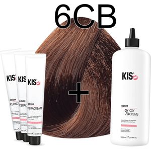 Kis KeraCream Color - 100ml - Haarverf Set - 6CB Donker chocolade blond | KIS - (3 x haarverf & 1L waterstofperoxide)