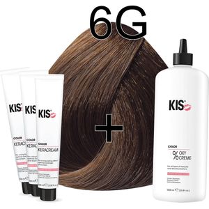 Kis KeraCream Color - 100ml - Haarverf Set - 6G Donker goudblond | KIS - (3 x haarverf & 1L waterstofperoxide)
