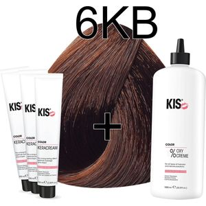 Kis KeraCream Color - 100ml - Haarverf Set - 6KB Donker koperblond | KIS - (3 x haarverf & 1L waterstofperoxide)
