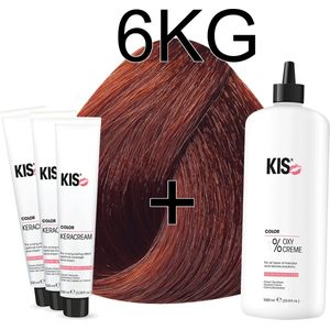 Kis KeraCream Color - 100ml - Haarverf Set - 6KG Donker koper goudblond | KIS - (3 x haarverf & 1L waterstofperoxide)
