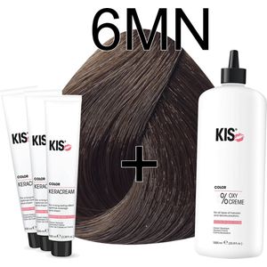 Kis KeraCream Color - 100ml - Haarverf Set - 6MN Donker mat blond | KIS - (3 x haarverf & 1L waterstofperoxide)