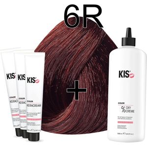 Kis KeraCream Color - 100ml - Haarverf Set - 6R Rood | KIS - (3 x haarverf & 1L waterstofperoxide)