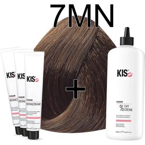 Kis KeraCream Color - 100ml - Haarverf Set - 7MN Mat blond | KIS - (3 x haarverf & 1L waterstofperoxide)