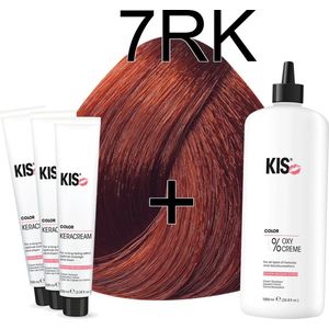 Kis KeraCream Color - 100ml - Haarverf Set - 7RK Middel rood koper blond | KIS - (3 x haarverf & 1L waterstofperoxide)