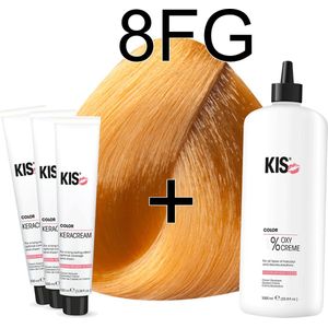 Kis KeraCream Color - 100ml - Haarverf Set - 8FG Goudblond | KIS - (3 x haarverf & 1L waterstofperoxide)
