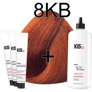 Kis KeraCream Color - 100ml - Haarverf Set - 8KB Licht koper blond | KIS - (3 x haarverf & 1L waterstofperoxide)