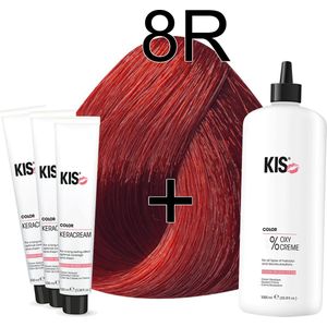 Kis KeraCream Color - 100ml - Haarverf Set - 8R Vlammend rood | KIS - (3 x haarverf & 1L waterstofperoxide)