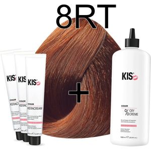 Kis KeraCream Color - 100ml - Haarverf Set - 8RT Licht rood tabak | KIS - (3 x haarverf & 1L waterstofperoxide)