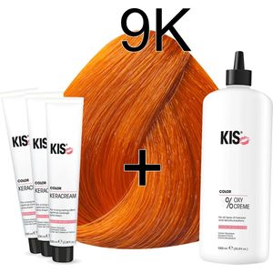 Kis KeraCream Color - 100ml - Haarverf Set - 9K Extra licht koper | KIS - (3 x haarverf & 1L waterstofperoxide)
