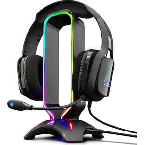 StayPowered Headset Houder - Jouw Ultieme Gaming-Headset Standaard & USB-Hub in Één! - Verschillende Lichtmodi - Multifunctioneel - Elegant en Stabiel Design - Eenvoudige Installatie - Zwart - Levering Sneller dan Aangegeven!