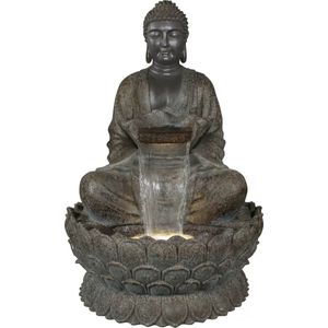 Waterornament Boeddha XL - Polystone - Complete Set incl. pomp en LED - H.136cm
