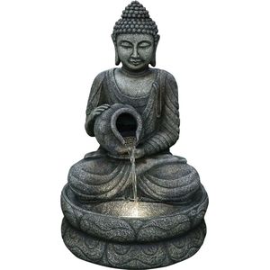 Waterornament Boeddha met Kruik - Polystone - Complete set met pomp en LED - H.81cm