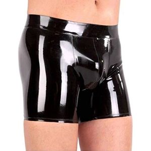 Mannen Latex Gummi Shorts Rubber Boxer Ondergoed 0.4mm (geen ritssluiting), Donkerblauw, S