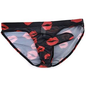 Sexy Heren Ondergoed Lippen Slips Mesh Ondergoed Sexy Mannen Olifant Neus Lange Penis Pouch Onderbroek Transparante Erotische Lingerie Broek, Zwart, XL