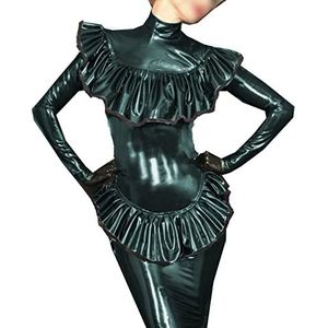 Women Ruffles Leather Pvc Evening Night Out Party Package Hip Event Dress,Dark Green,4XL