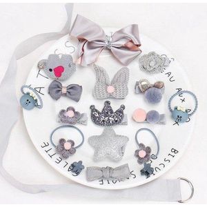 18 Haarspelden - Haarelastiekjes - Haaraccessoires - Haarclips - Voor baby's en meisjes - Grijs - 18 stuks