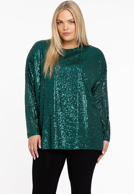 Tuniek - Zwart - Pailletten - Lange Mouwen - Ronde Halslijn