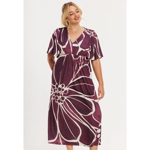 Jurk met V-hals FLORAL MERLOT
