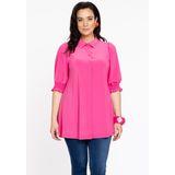 Blouse - Effen - Katoen - Pofmouwen - Knoopsluiting - Ruches