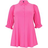 Blouse - Effen - Katoen - Pofmouwen - Knoopsluiting - Ruches