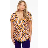 Tuniek - HARLEQUIN - Oranje en Paarse Geografische Print - V-hals