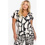 YOEK - Shirt - Ecru/Zwart - Wijde Pasvorm - Kwartmouw