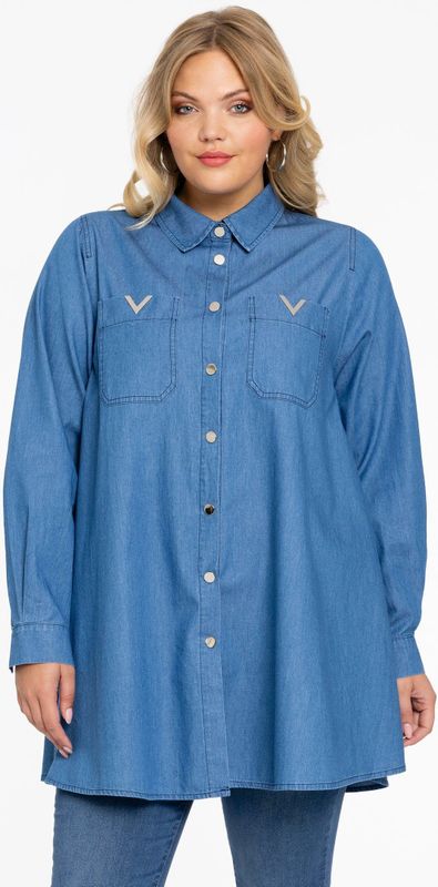 Denimblouse - Blauw - Denim - Zilveren Knopen