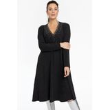 Jurk - Grijs Gemêleerd - A-lijn - Lange Mouwen - V-halslijn