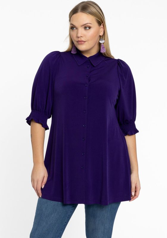 YOEK - Blouse - Pruim - Klassieke Blouse - Pofmouwen - Knoopsluiting