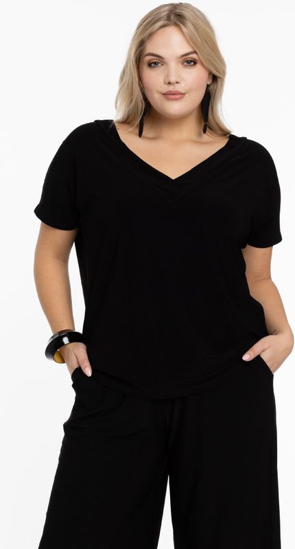 YOEK - Shirt - Zwart - V-hals - Kwartmouw - Normale Pasvorm