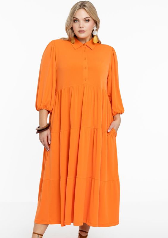 Jurk - DOLCE - Maxi Lengte - Pofmouwen - Ruches - Steekzakken