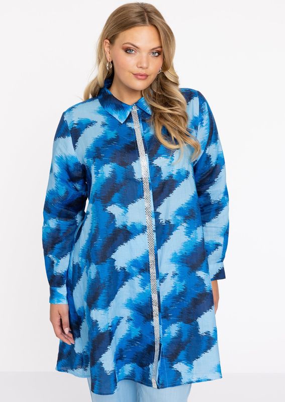 Blouse - Blauw - Linnen - Lange Mouwen