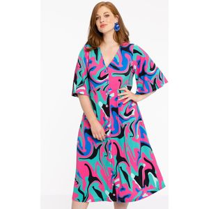 Yoek Loretta's Favourites Midi-jurk Turquoise/Roze/Blauw