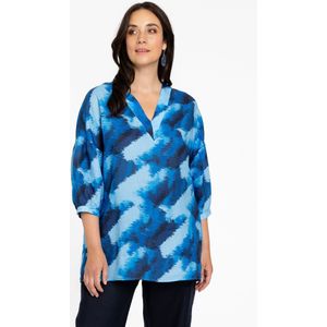 Tuniek - Blauw - V-hals - Halflange Mouwen - Abstracte Print