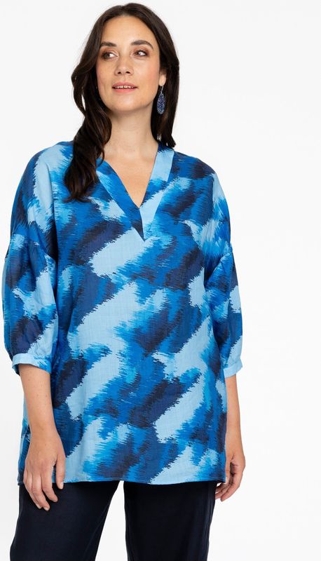 Tuniek - Blauw - V-hals - Halflange Mouwen - Abstracte Print