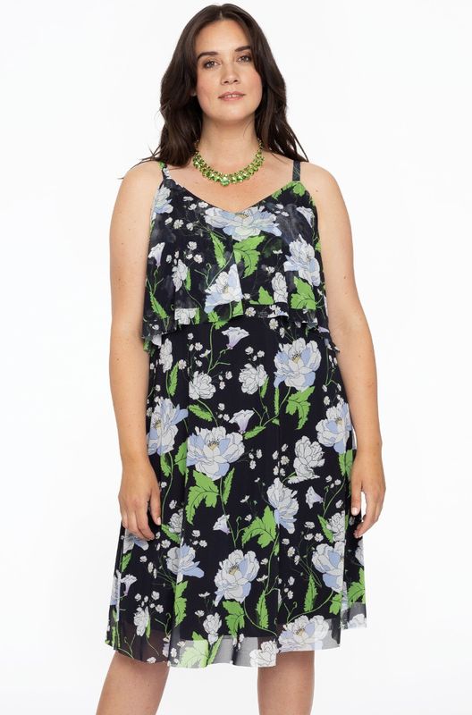 Zomerjurk - Donkerblauw - Mesh - Gebloemd Dessin