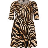 Tunik - Tijgerprint - Korte Mouwen - Wide Bottom Pasvorm - Ronde Hals met Strass