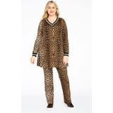Sweatshirt - Leopard - Flare Fit - Glinsterende Boorden - V-hals
