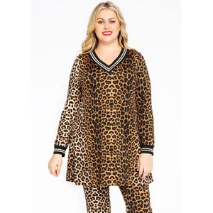 Sweatshirt - Leopard - Flare Fit - Glinsterende Boorden - V-hals