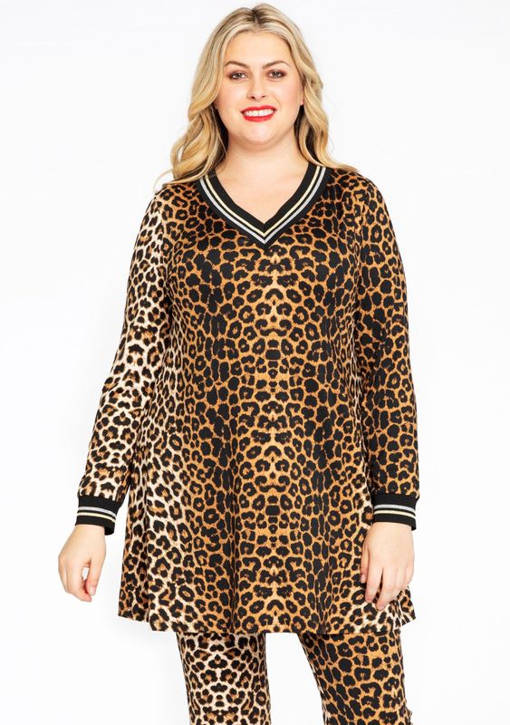 Sweatshirt - Leopard - Flare Fit - Glinsterende Boorden - V-hals