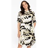 Blousejurk - Zwart-witte Bladprint - Korte Mouwen - PALMIER